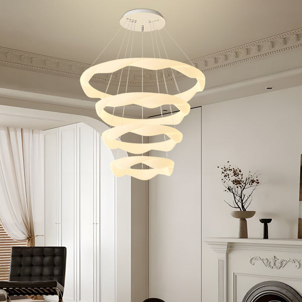 Modern Chandelier with Creative Cream Designer Rings - 3-Step Dimming Feature