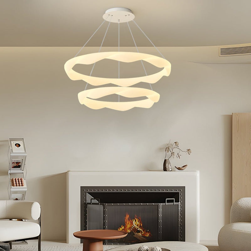 Modern Chandelier with Creative Cream Designer Rings - 3-Step Dimming Feature
