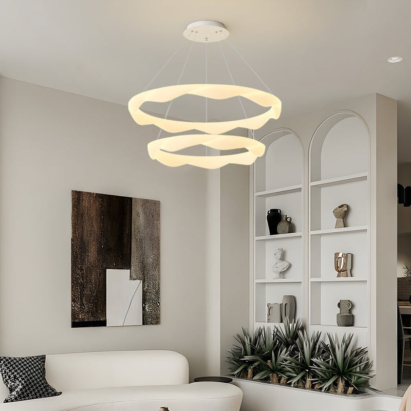 Modern Chandelier with Creative Cream Designer Rings - 3-Step Dimming Feature