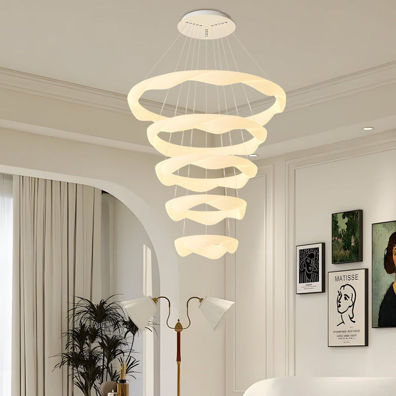 Modern Chandelier with Creative Cream Designer Rings - 3-Step Dimming Feature