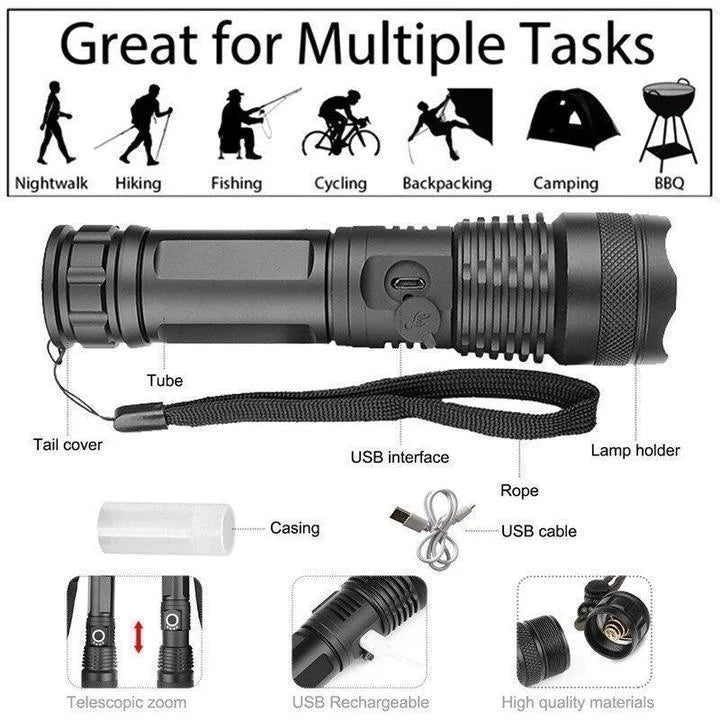 90000 Lumens XHP50.2 Ultra Bright Tactical Flashlight - Most Powerful LED Torch for Outdoor Adventures, Camping, and Emergency Use