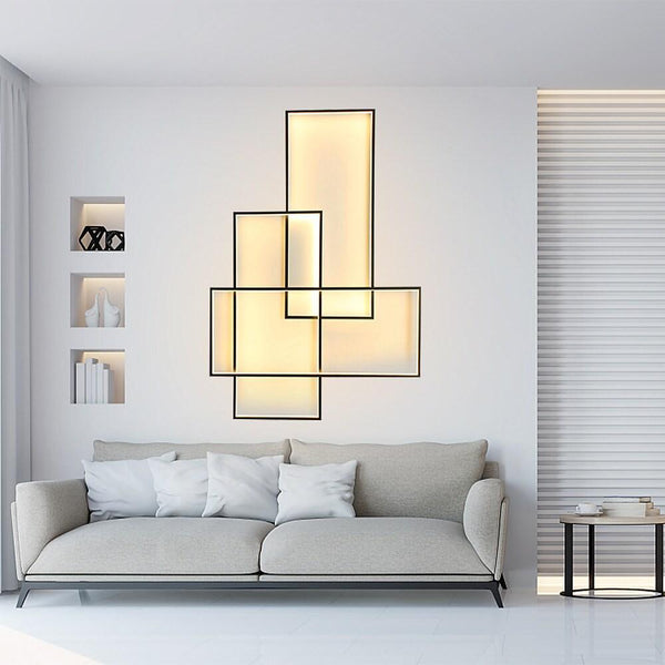 Modern Overlapping Rectangles Aluminum LED Flush Mount Ceiling Light - Geometric Style Lighting Fixture