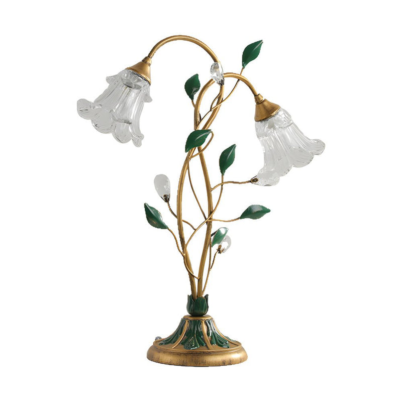 Elegant Dimmable Glass Floral Desk Lamp with Dual Lights & Leaf Accents - Perfect for Ambiance