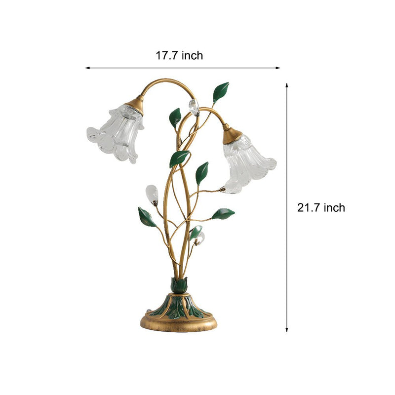 Elegant Dimmable Glass Floral Desk Lamp with Dual Lights & Leaf Accents - Perfect for Ambiance