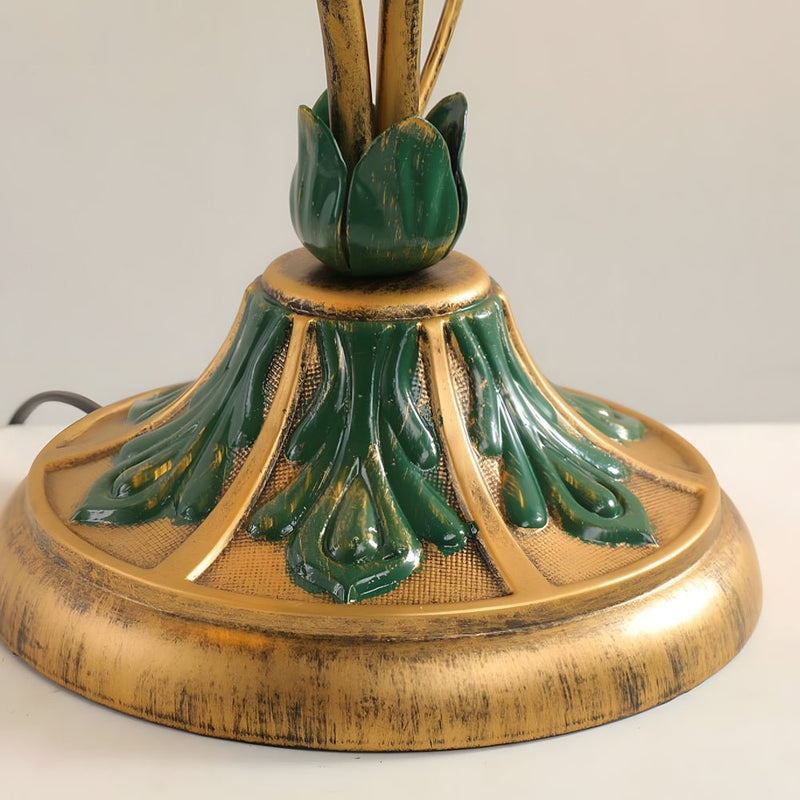 Elegant Dimmable Glass Floral Desk Lamp with Dual Lights & Leaf Accents - Perfect for Ambiance