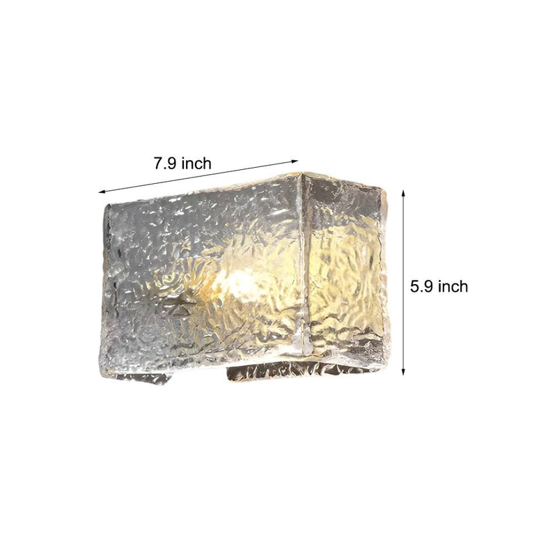 Modern Brass Rectangular Ripple Glass Bedside Wall Lamp - Elegant Lighting Fixture for Bedroom