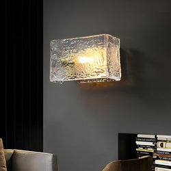 Modern Brass Rectangular Ripple Glass Bedside Wall Lamp - Elegant Lighting Fixture for Bedroom