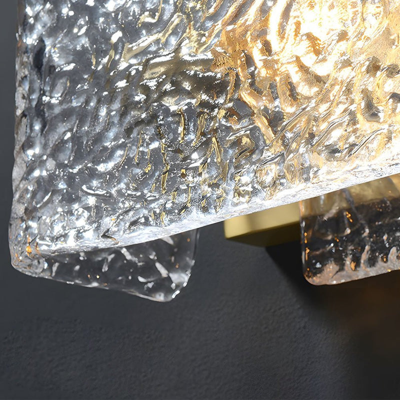 Modern Brass Rectangular Ripple Glass Bedside Wall Lamp - Elegant Lighting Fixture for Bedroom