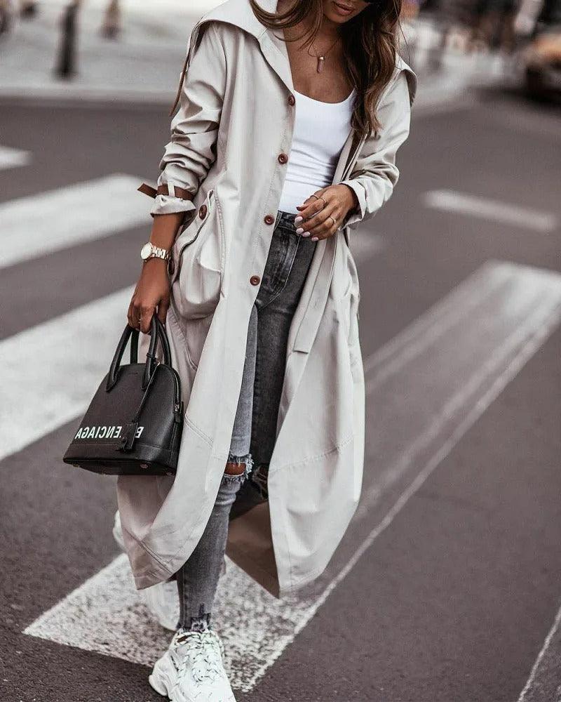 Chic Lightweight Waterproof Spring Coat - Stylish Long Design for All Weather Protection, Perfect for Rainy Days and Cool Breezes