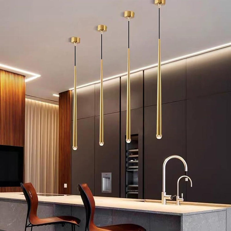 Modern Elongated Cylinder Island Pendant Light - Metal & Acrylic Kitchen Lighting Fixture