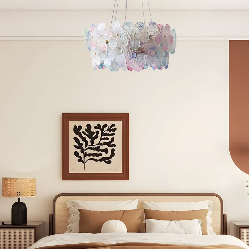 Elegant French Glass Flower Round Chandelier - Luxurious Home Lighting Fixture for Dining Room & Living Room Decor