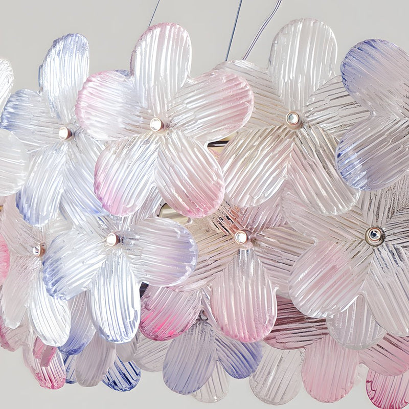 Elegant French Glass Flower Round Chandelier - Luxurious Home Lighting Fixture for Dining Room & Living Room Decor