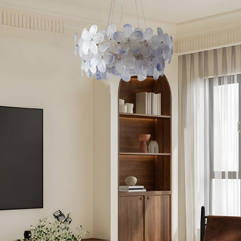Elegant French Glass Flower Round Chandelier - Luxurious Home Lighting Fixture for Dining Room & Living Room Decor