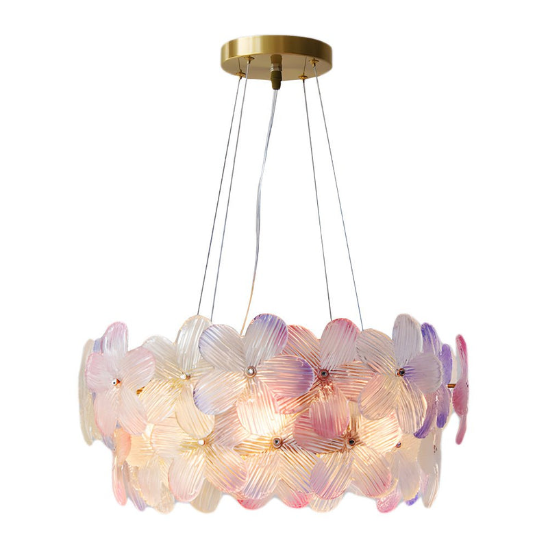 Elegant French Glass Flower Round Chandelier - Luxurious Home Lighting Fixture for Dining Room & Living Room Decor