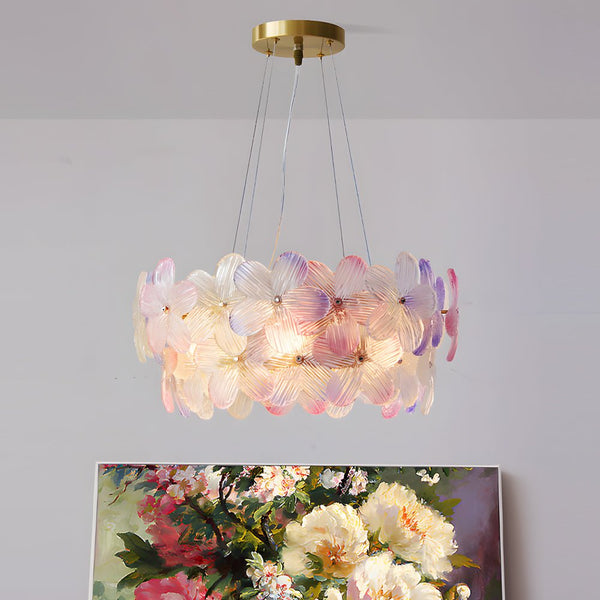Elegant French Glass Flower Round Chandelier - Luxurious Home Lighting Fixture for Dining Room & Living Room Decor