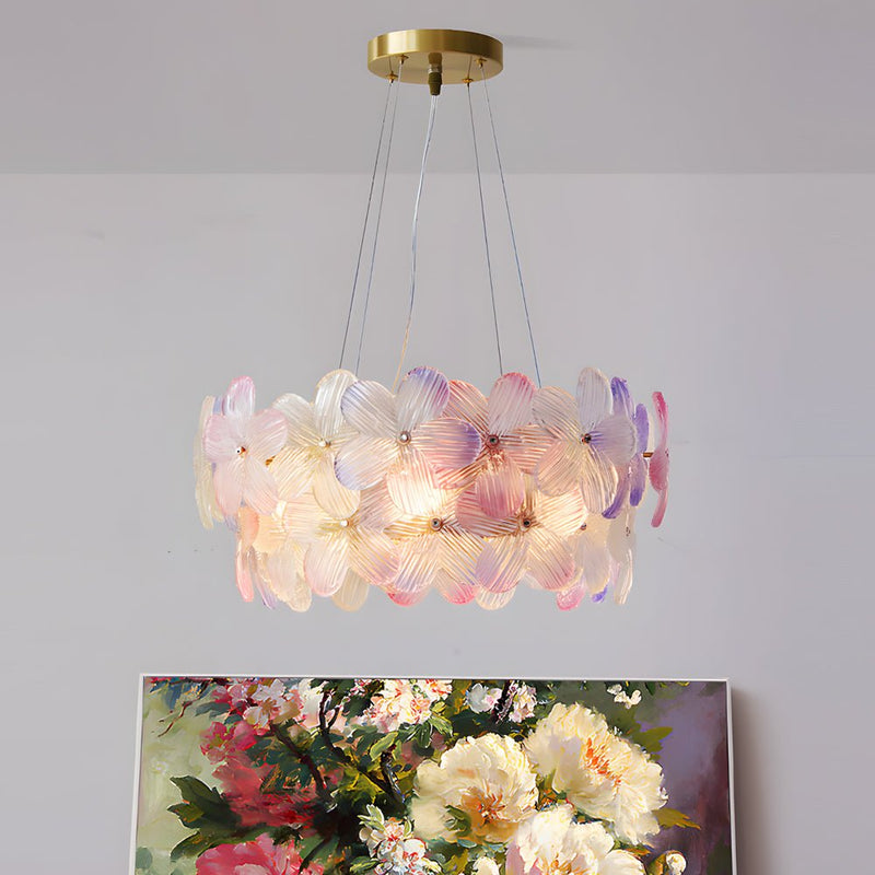 Elegant French Glass Flower Round Chandelier - Luxurious Home Lighting Fixture for Dining Room & Living Room Decor
