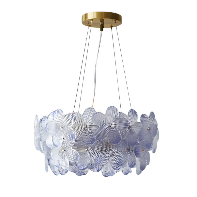 Elegant French Glass Flower Round Chandelier - Luxurious Home Lighting Fixture for Dining Room & Living Room Decor