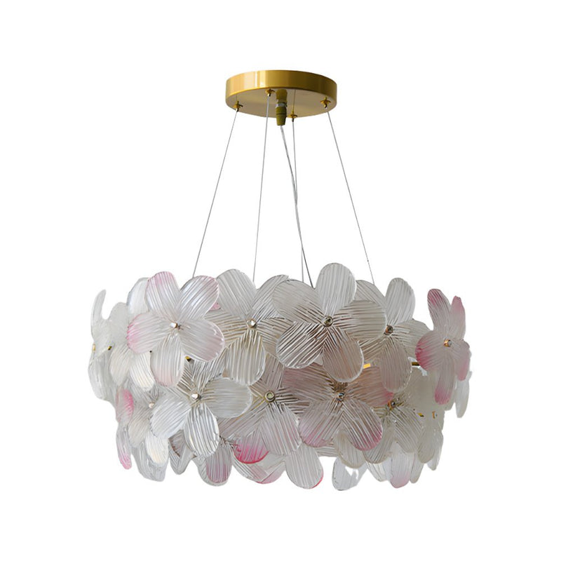 Elegant French Glass Flower Round Chandelier - Luxurious Home Lighting Fixture for Dining Room & Living Room Decor