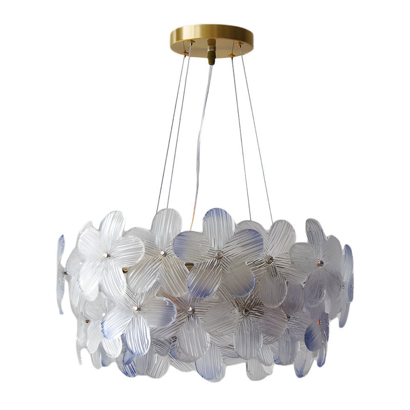 Elegant French Glass Flower Round Chandelier - Luxurious Home Lighting Fixture for Dining Room & Living Room Decor