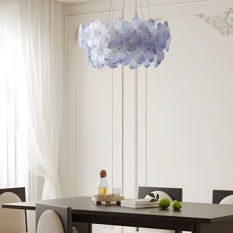 Elegant French Glass Flower Round Chandelier - Luxurious Home Lighting Fixture for Dining Room & Living Room Decor
