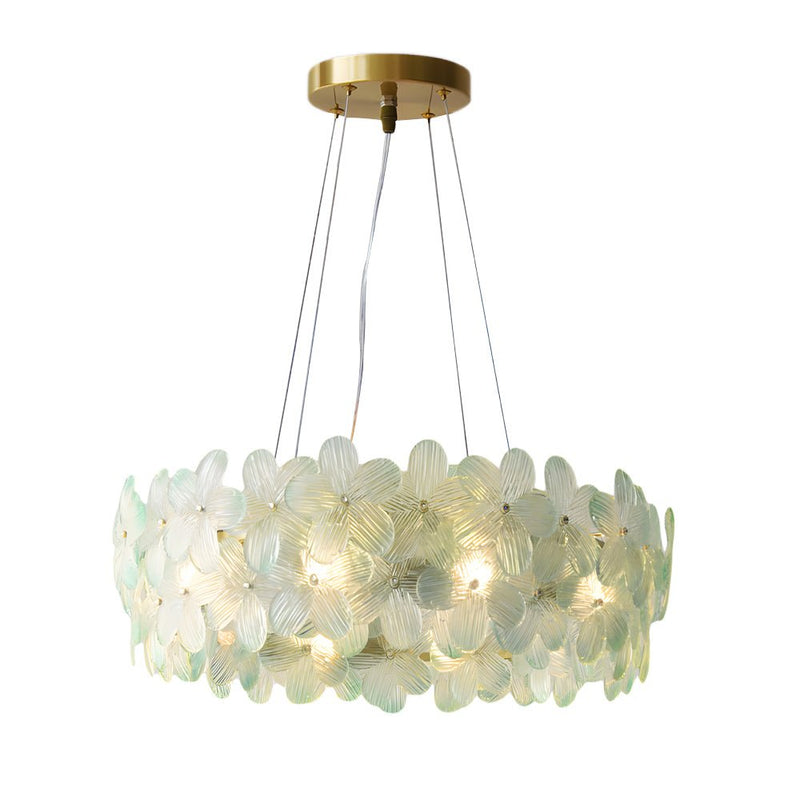 Elegant French Glass Flower Round Chandelier - Luxurious Home Lighting Fixture for Dining Room & Living Room Decor