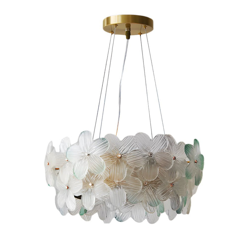 Elegant French Glass Flower Round Chandelier - Luxurious Home Lighting Fixture for Dining Room & Living Room Decor