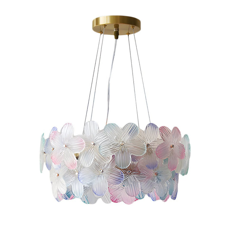 Elegant French Glass Flower Round Chandelier - Luxurious Home Lighting Fixture for Dining Room & Living Room Decor