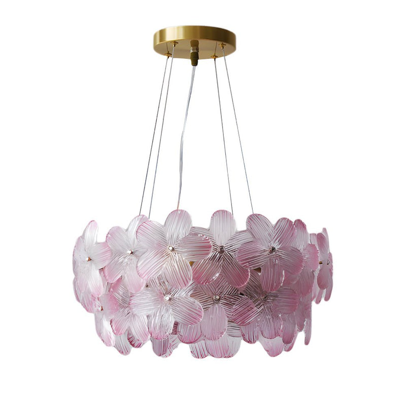 Elegant French Glass Flower Round Chandelier - Luxurious Home Lighting Fixture for Dining Room & Living Room Decor