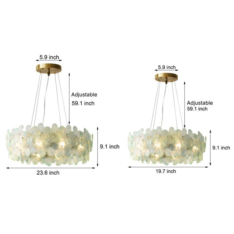 Elegant French Glass Flower Round Chandelier - Luxurious Home Lighting Fixture for Dining Room & Living Room Decor
