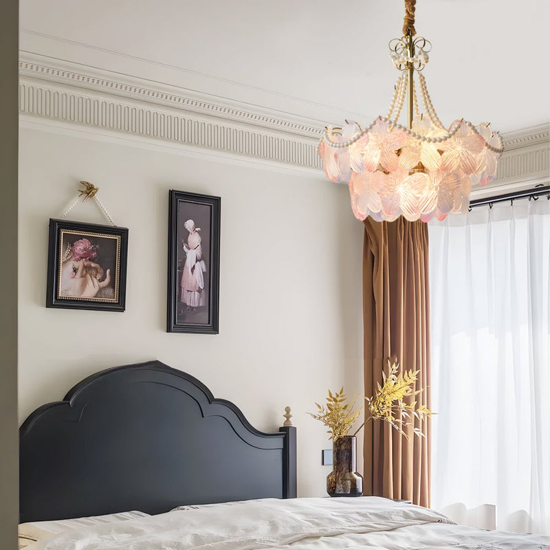Elegant French Tiered Pearl Flower Chandelier - Luxurious Lighting Fixture for Home Decor