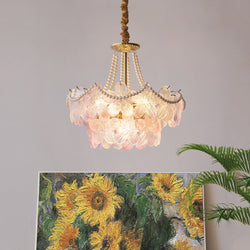 Elegant French Tiered Pearl Flower Chandelier - Luxurious Lighting Fixture for Home Decor