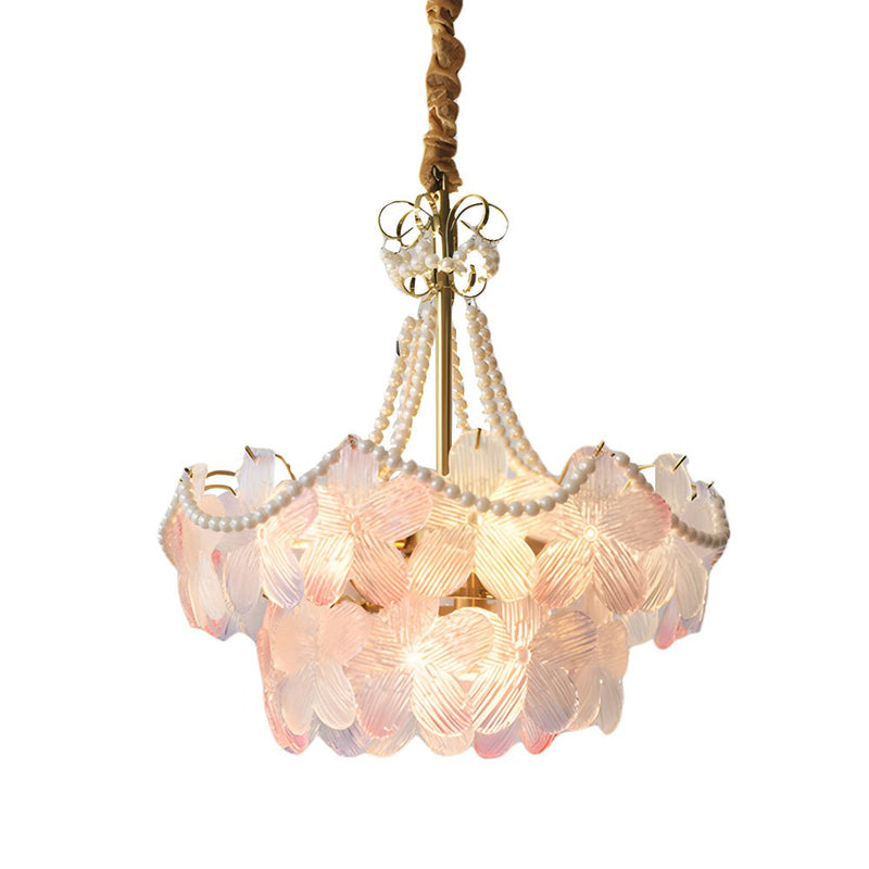 Elegant French Tiered Pearl Flower Chandelier - Luxurious Lighting Fixture for Home Decor