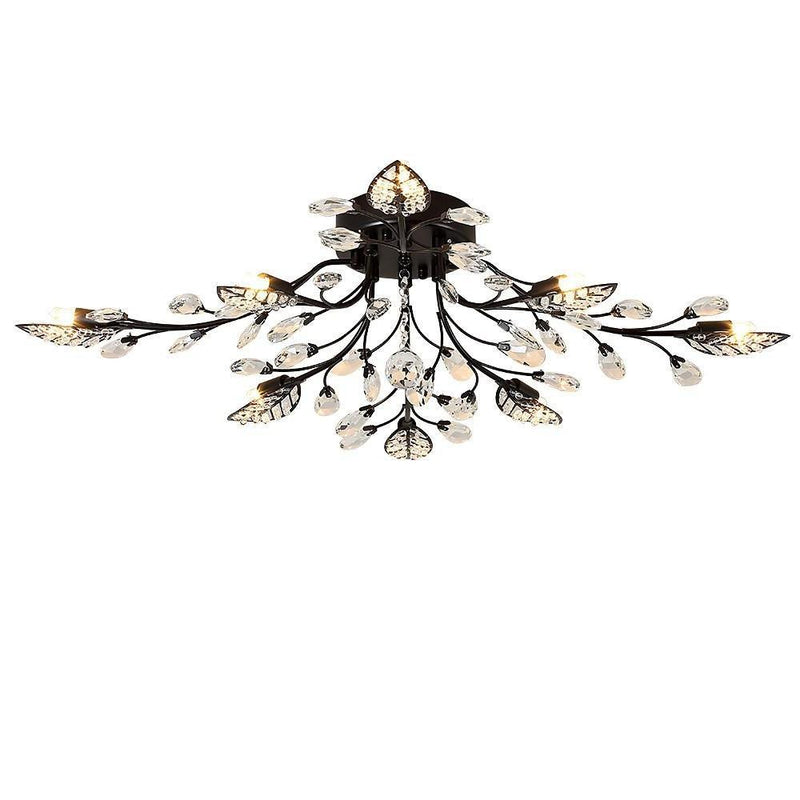 Antique Brass Vintage Crystal Branches Leaf Semi-Flush Mount Chandelier | 8-Light LED | 31.19'' Wide | Elegant Lighting Fixture
