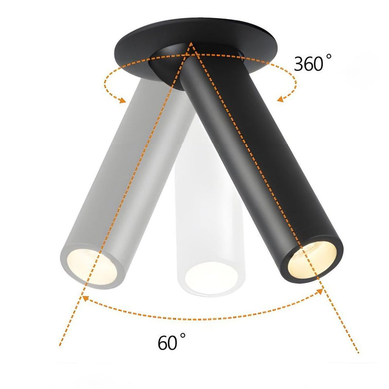 Adjustable Gimbal Head Long Tube Recessed LED Ceiling Spotlight - 360° Angle Rotatable Lighting Fixture