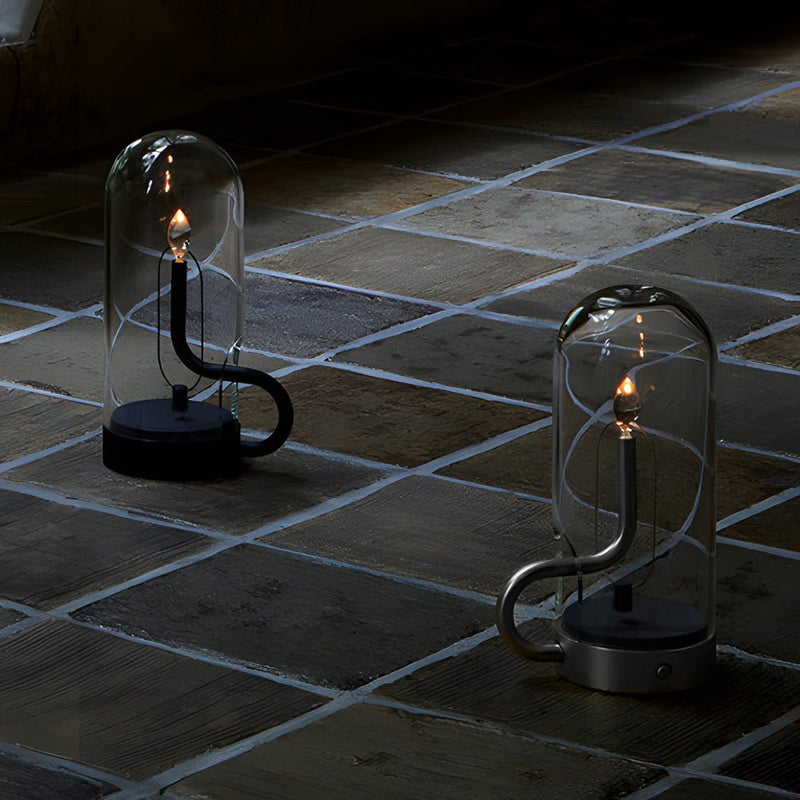 Elegant Glass Dome HYMN Accent Table Lamp with LED Candle - Modern Home Decor Lighting