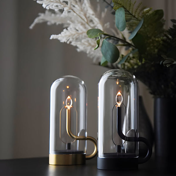 Elegant Glass Dome HYMN Accent Table Lamp with LED Candle - Modern Home Decor Lighting