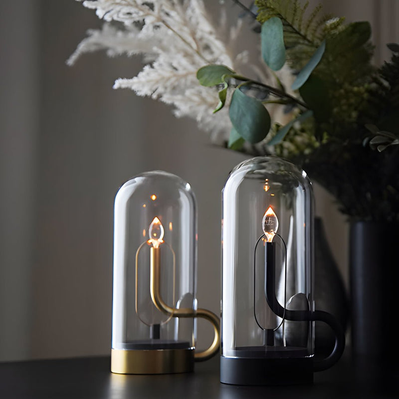Elegant Glass Dome HYMN Accent Table Lamp with LED Candle - Modern Home Decor Lighting