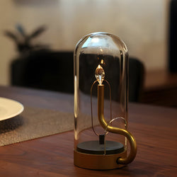 Elegant Glass Dome HYMN Accent Table Lamp with LED Candle - Modern Home Decor Lighting