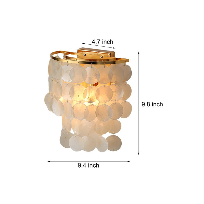 Gold & Chrome Coastal Capiz Shell LED Wall Sconce - Metallic Bedside Lighting Fixture