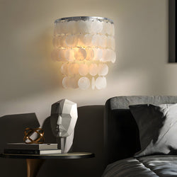 Gold & Chrome Coastal Capiz Shell LED Wall Sconce - Metallic Bedside Lighting Fixture