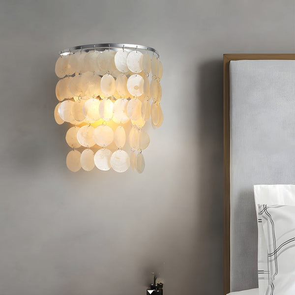 Gold & Chrome Coastal Capiz Shell LED Wall Sconce - Metallic Bedside Lighting Fixture