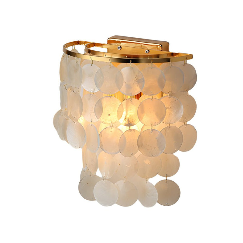 Gold & Chrome Coastal Capiz Shell LED Wall Sconce - Metallic Bedside Lighting Fixture