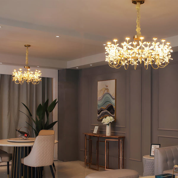 Elegant 24-Light Golden Crystal Flower Chandelier - Luxurious Lighting for Living Room Décor