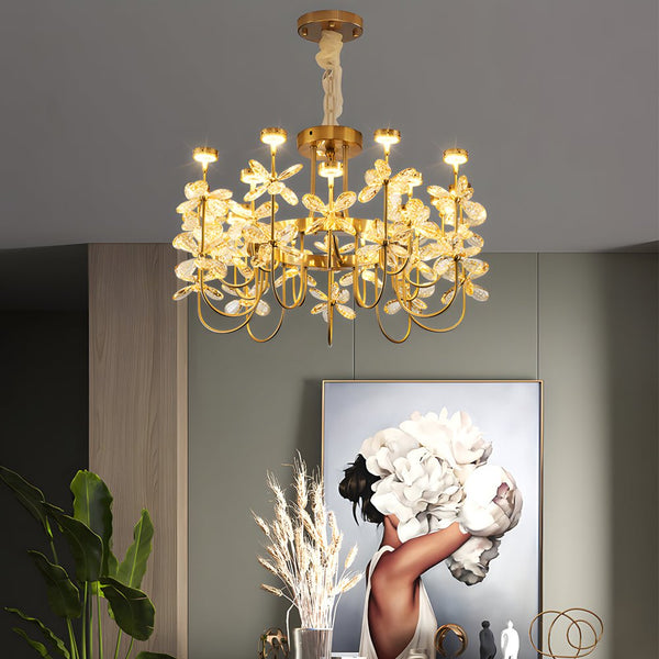 Elegant 24-Light Golden Crystal Flower Chandelier - Luxurious Lighting for Living Room Décor