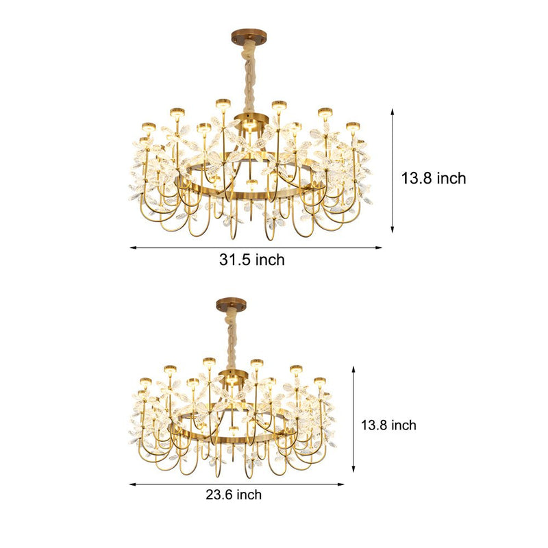 Elegant 24-Light Golden Crystal Flower Chandelier - Luxurious Lighting for Living Room Décor