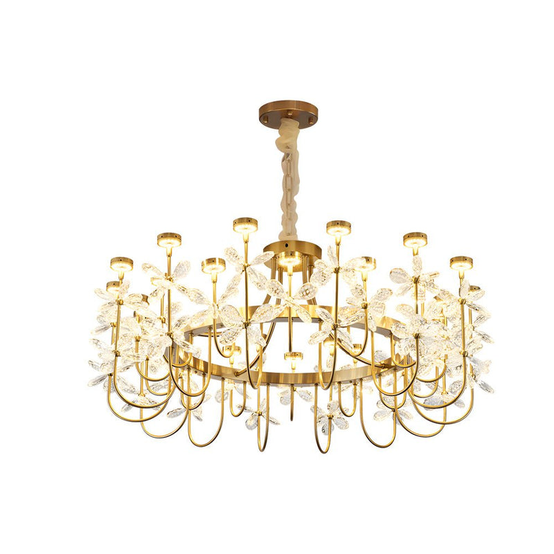 Elegant 24-Light Golden Crystal Flower Chandelier - Luxurious Lighting for Living Room Décor