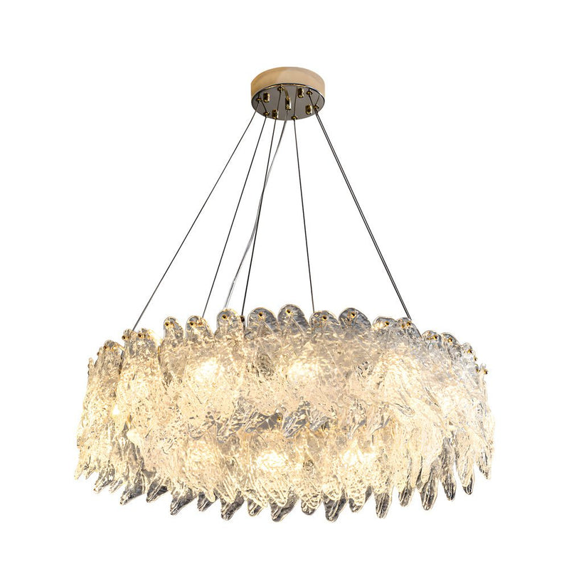 Luxury Handmade Leaf Glass Chandelier - 3-Step Dimming, Round Design, Post-Modern Elegance