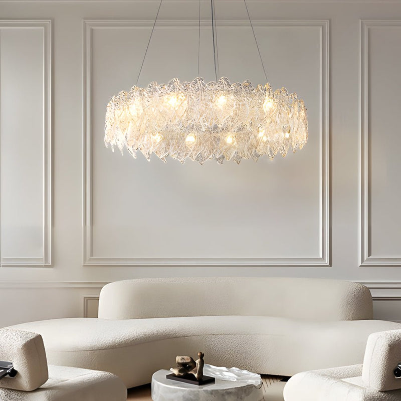 Luxury Handmade Leaf Glass Chandelier - 3-Step Dimming, Round Design, Post-Modern Elegance