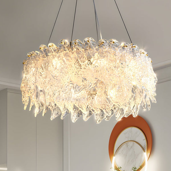 Luxury Handmade Leaf Glass Chandelier - 3-Step Dimming, Round Design, Post-Modern Elegance