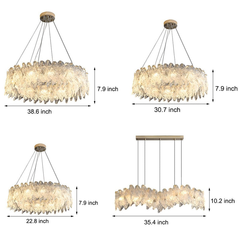 Luxury Handmade Leaf Glass Chandelier - 3-Step Dimming, Round Design, Post-Modern Elegance